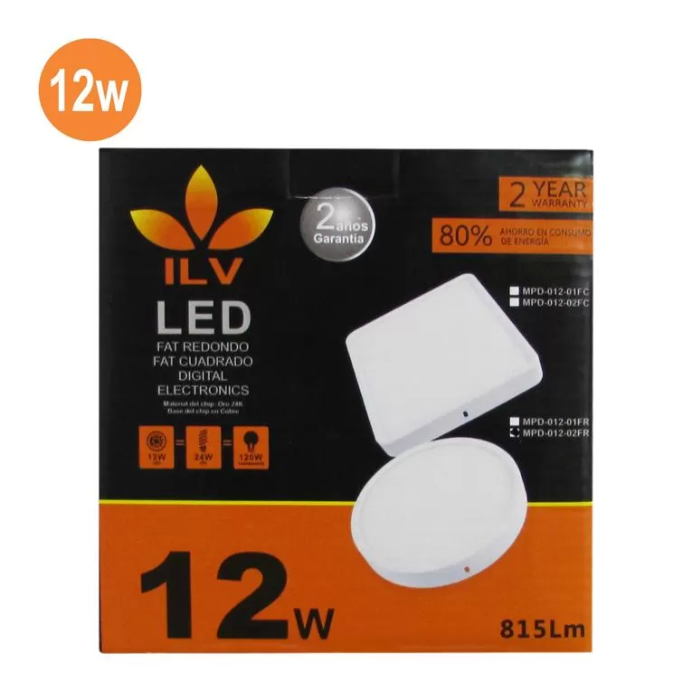 PANEL SOBREPONER FAT LED CUAD. 3000K. 12W | ILV Iluminación